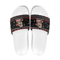 Skull Couple Christmas Slide Sandals Xmas Holiday Patterns - Wonder Print Shop