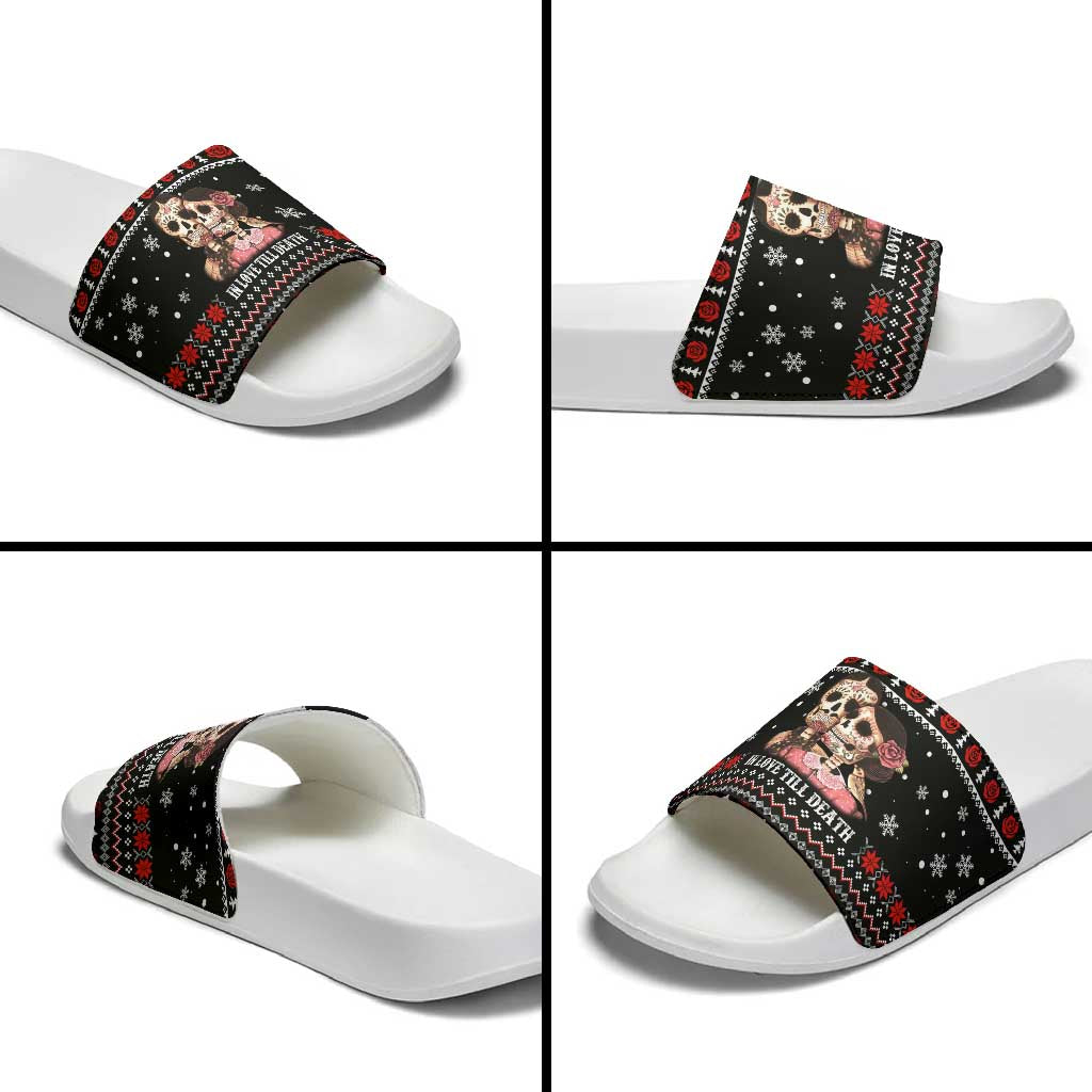 Skull Couple Christmas Slide Sandals Xmas Holiday Patterns - Wonder Print Shop