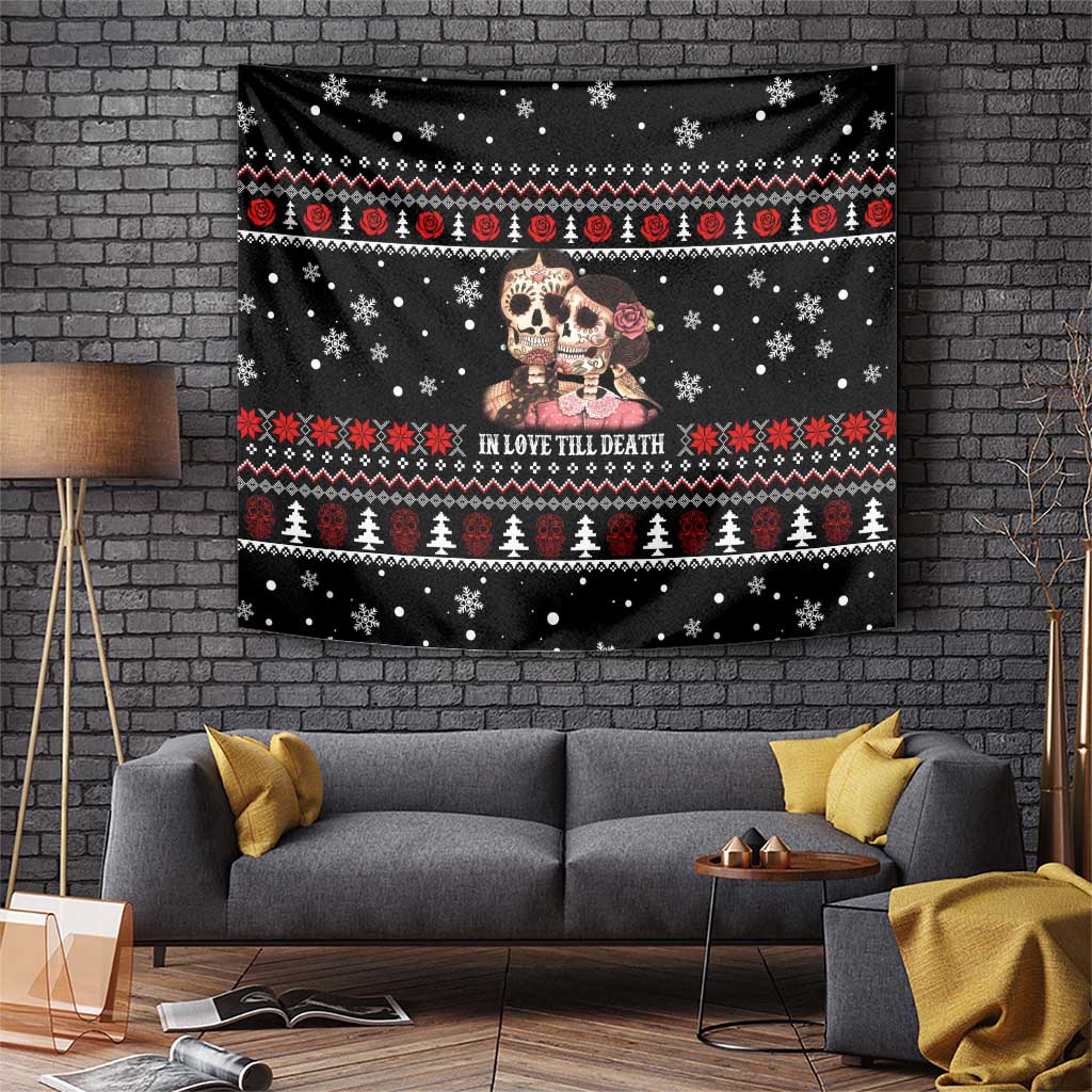Skull Couple Christmas Tapestry Xmas Holiday Patterns - Wonder Print Shop