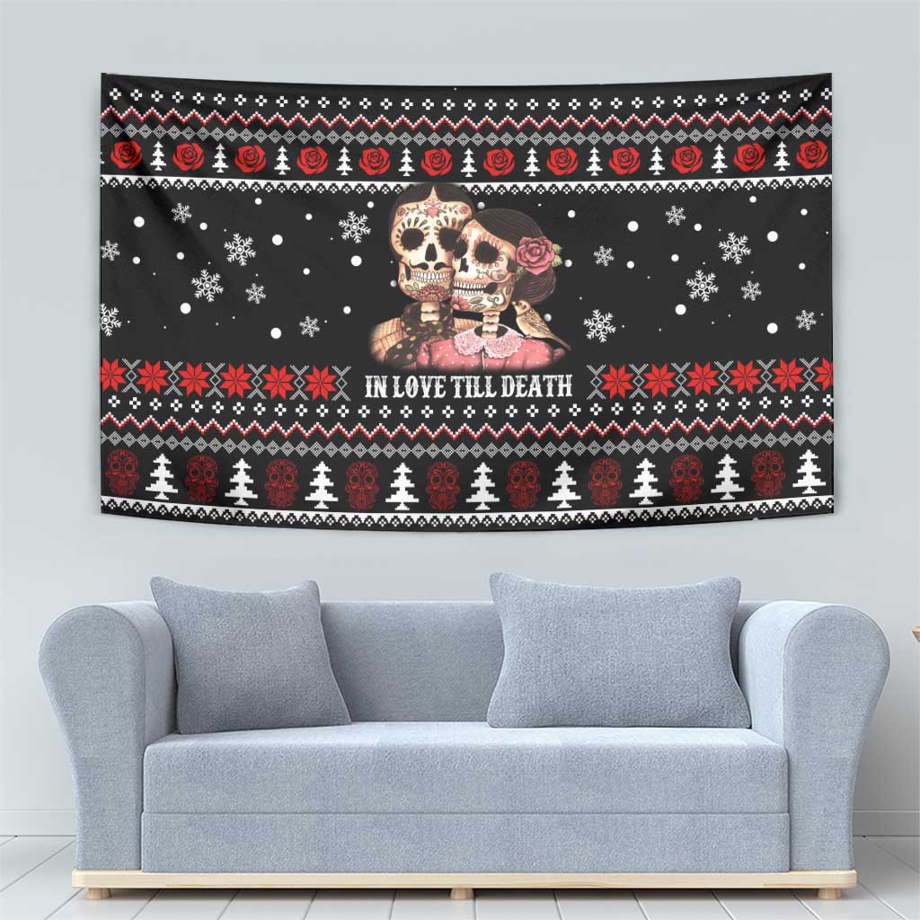 Skull Couple Christmas Tapestry Xmas Holiday Patterns - Wonder Print Shop