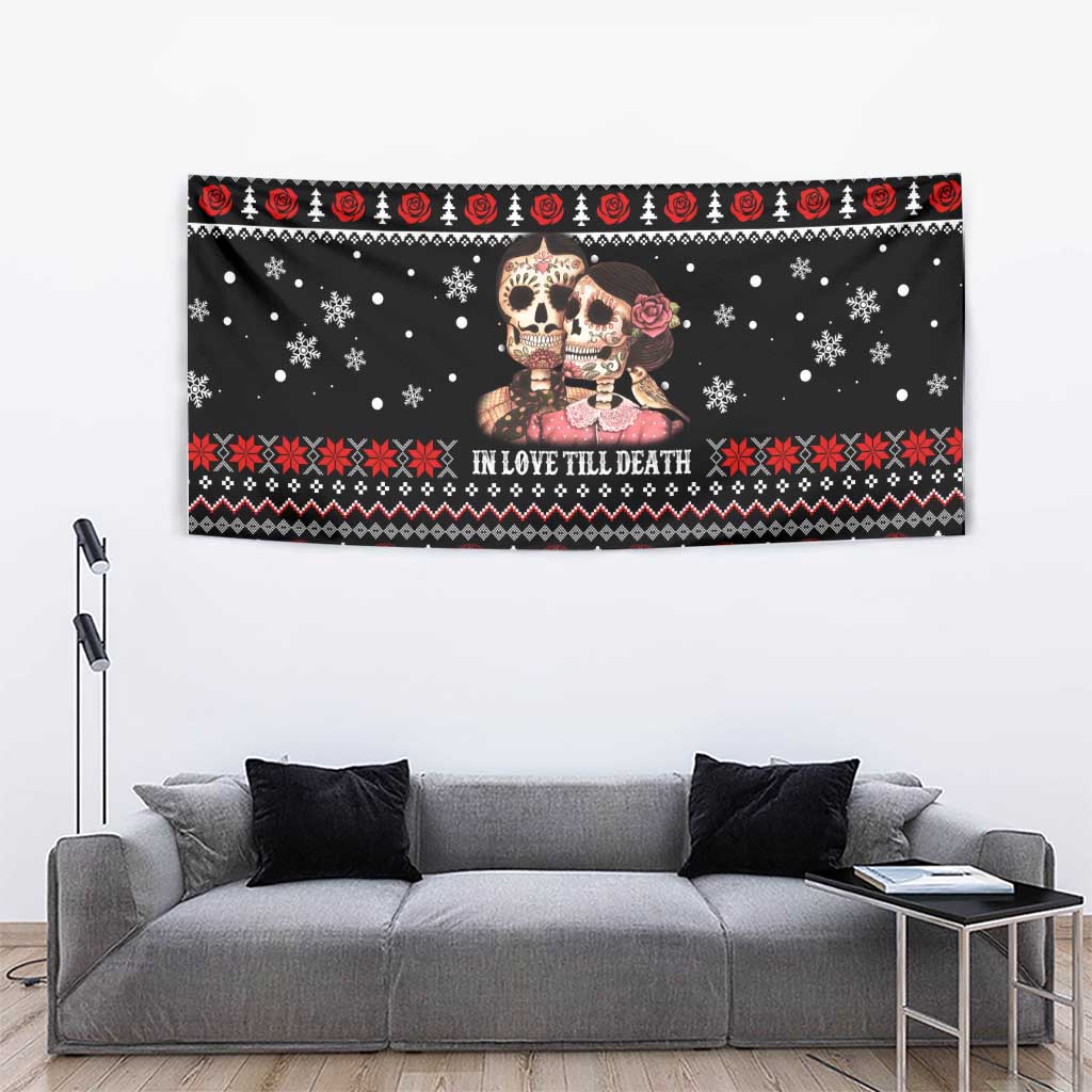 Skull Couple Christmas Tapestry Xmas Holiday Patterns - Wonder Print Shop