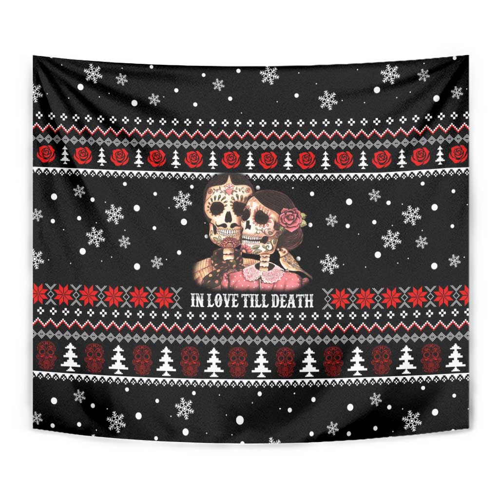 Skull Couple Christmas Tapestry Xmas Holiday Patterns - Wonder Print Shop