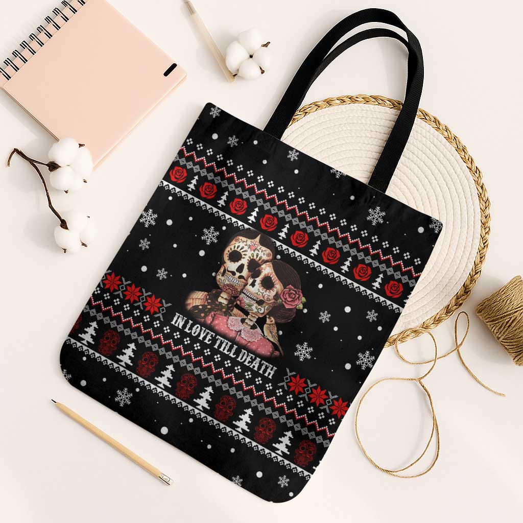 Skull Couple Christmas Tote Bag Xmas Holiday Patterns - Wonder Print Shop