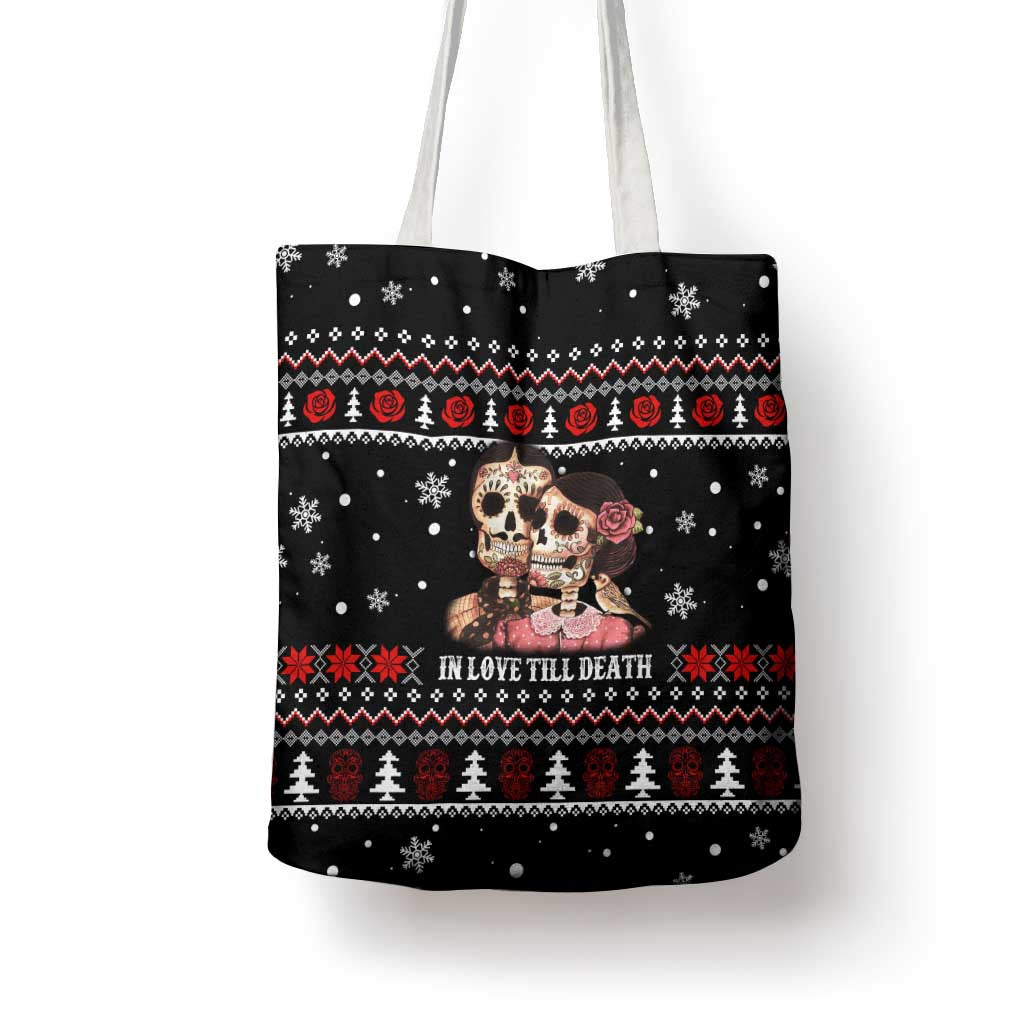 Skull Couple Christmas Tote Bag Xmas Holiday Patterns - Wonder Print Shop