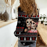 Skull Couple Christmas Women Casual Shirt Xmas Holiday Patterns - Wonder Print Shop
