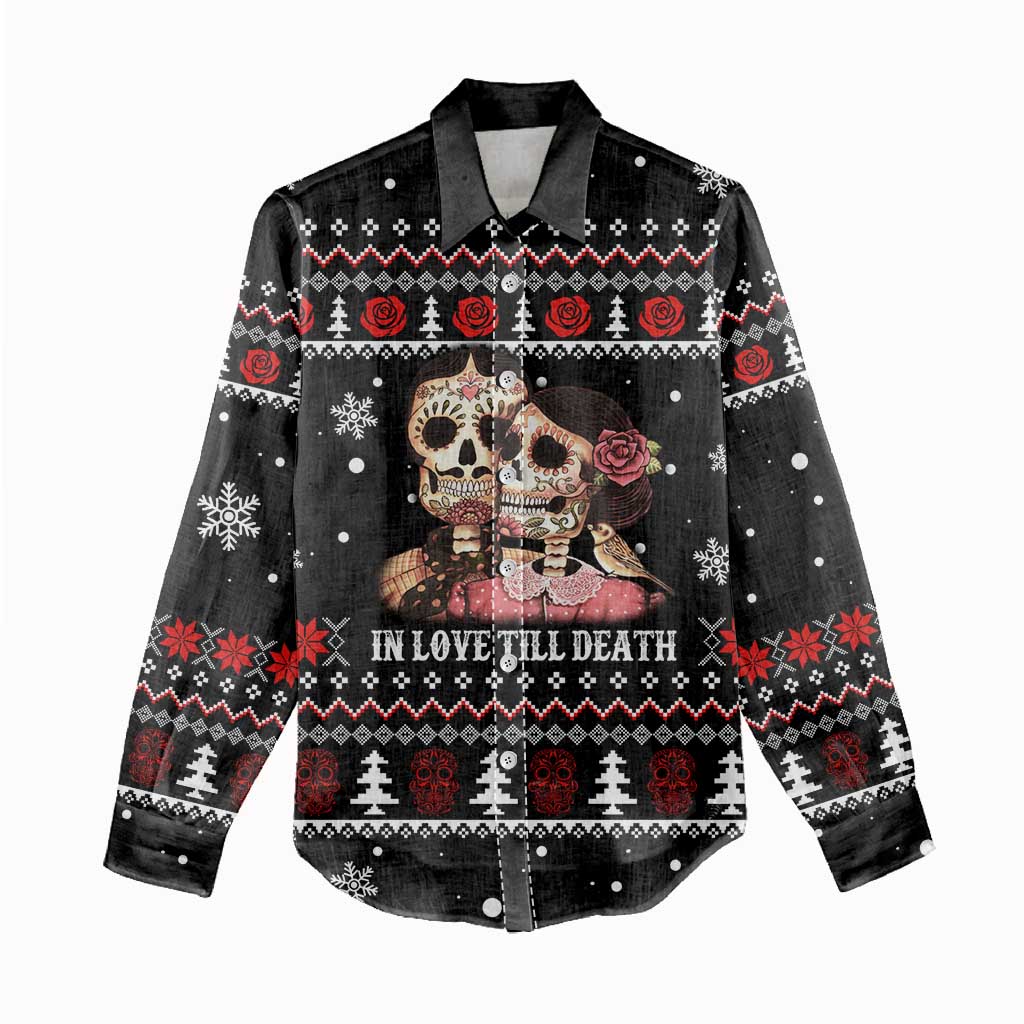 Skull Couple Christmas Women Casual Shirt Xmas Holiday Patterns - Wonder Print Shop
