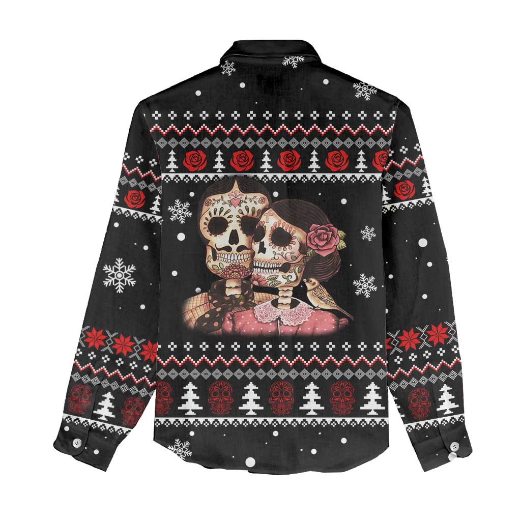 Skull Couple Christmas Women Casual Shirt Xmas Holiday Patterns - Wonder Print Shop