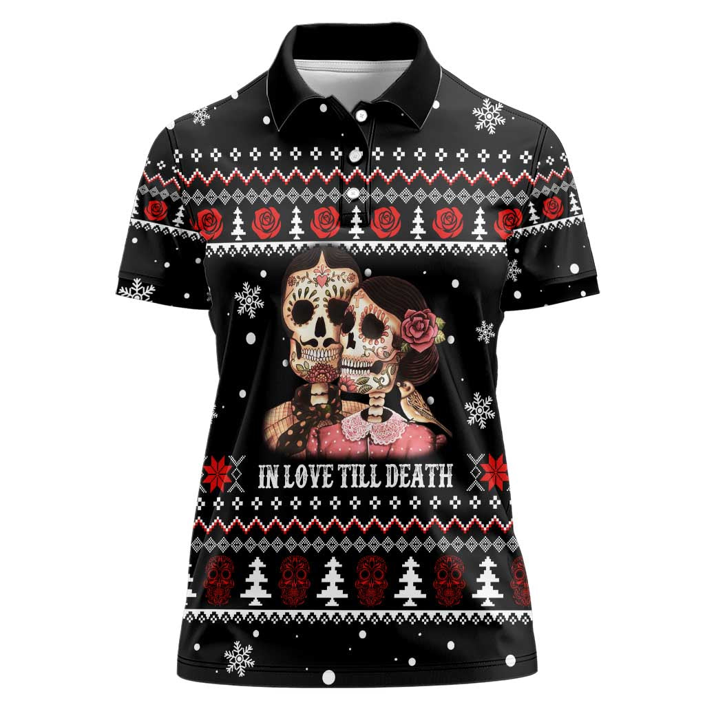 Skull Couple Christmas Women Polo Shirt Xmas Holiday Patterns - Wonder Print Shop