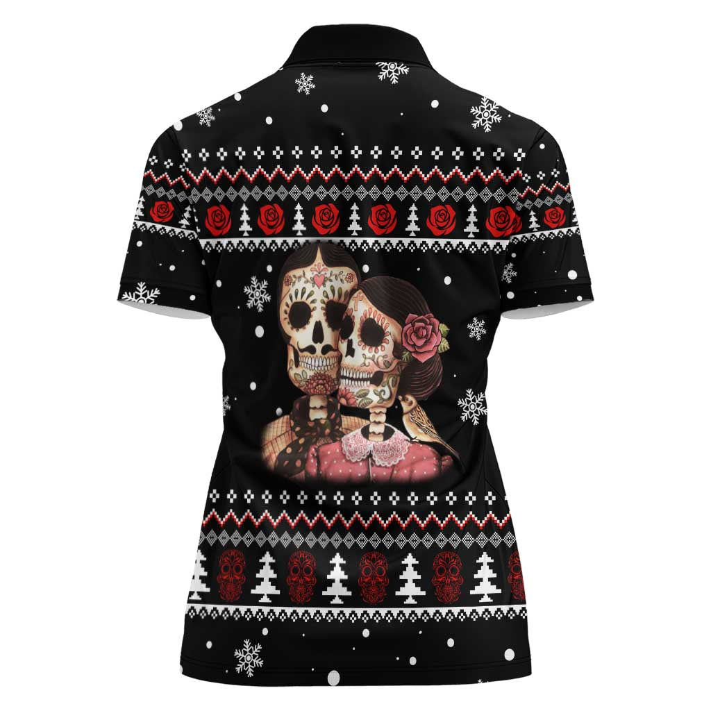 Skull Couple Christmas Women Polo Shirt Xmas Holiday Patterns - Wonder Print Shop