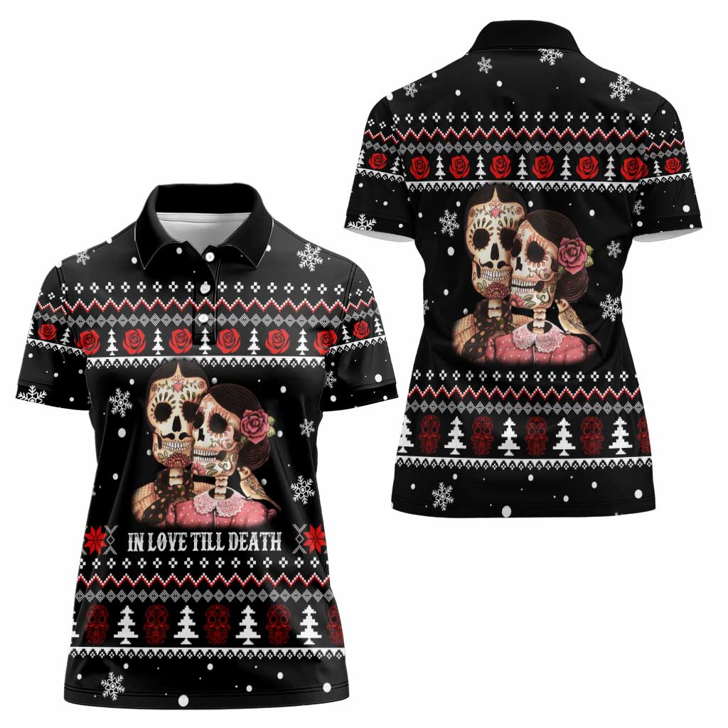 Skull Couple Christmas Women Polo Shirt Xmas Holiday Patterns - Wonder Print Shop
