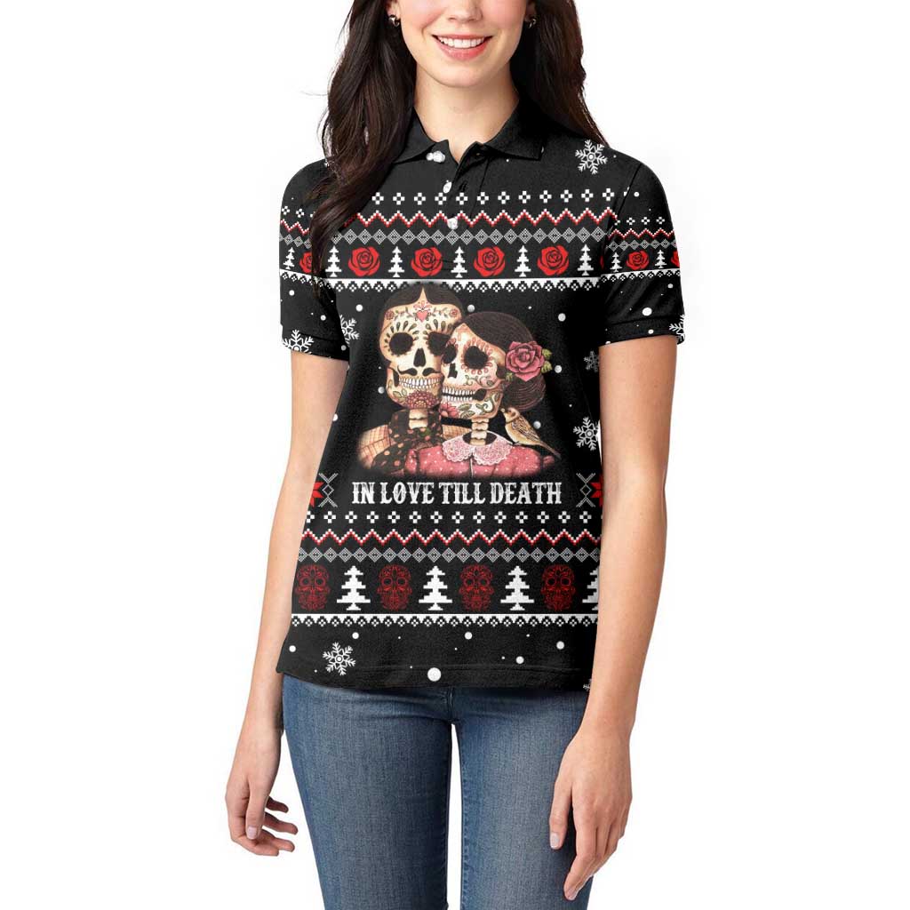 Skull Couple Christmas Women Polo Shirt Xmas Holiday Patterns - Wonder Print Shop