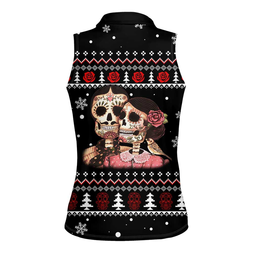 Skull Couple Christmas Women Sleeveless Polo Shirt Xmas Holiday Patterns - Wonder Print Shop