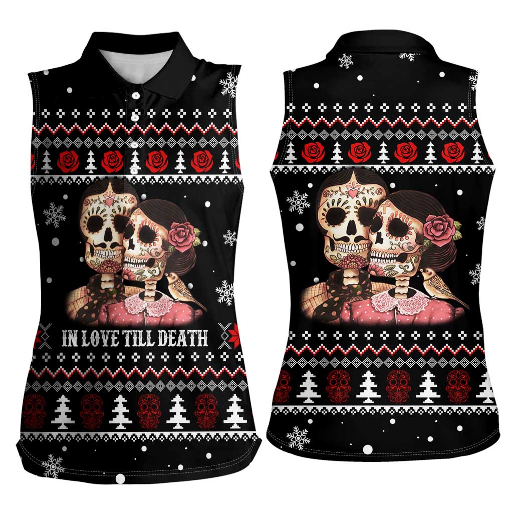 Skull Couple Christmas Women Sleeveless Polo Shirt Xmas Holiday Patterns - Wonder Print Shop