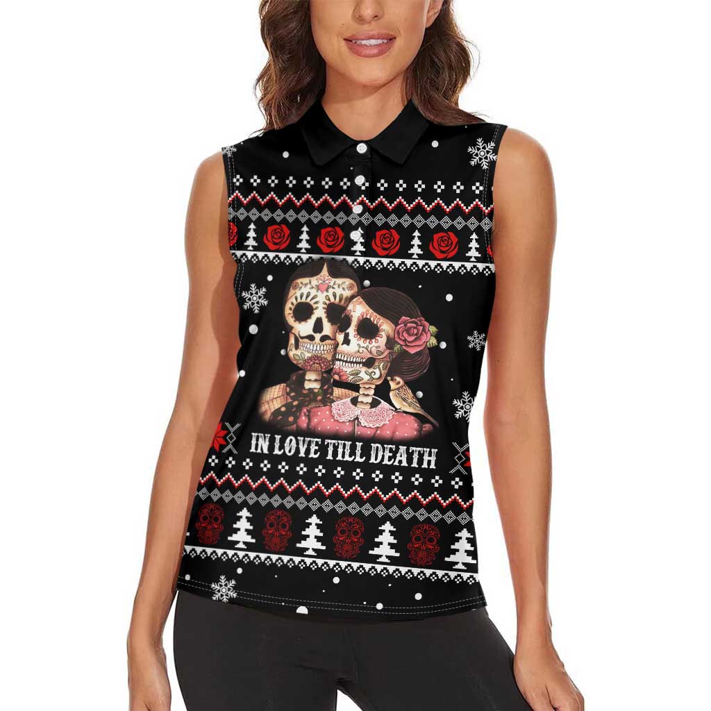 Skull Couple Christmas Women Sleeveless Polo Shirt Xmas Holiday Patterns - Wonder Print Shop