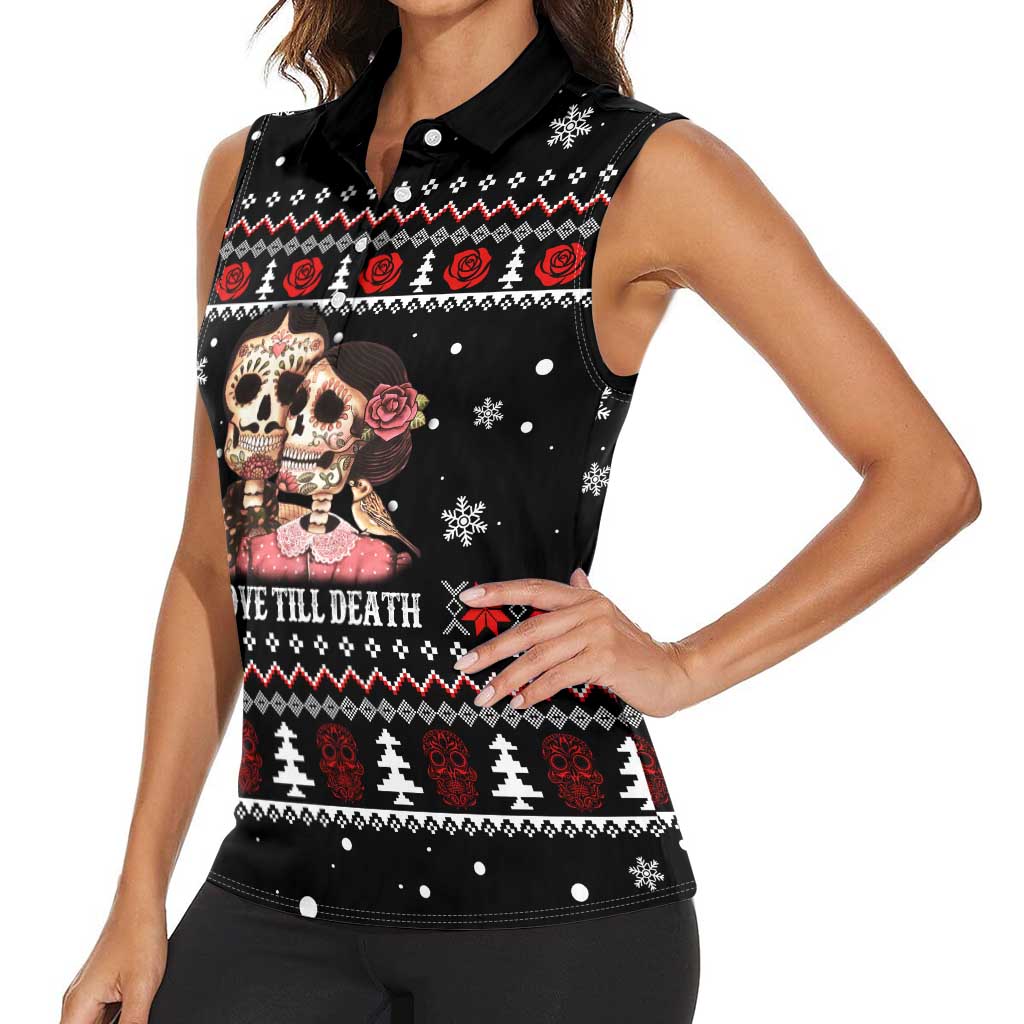 Skull Couple Christmas Women Sleeveless Polo Shirt Xmas Holiday Patterns - Wonder Print Shop