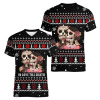 Skull Couple Christmas Women V-Neck T-Shirt Xmas Holiday Patterns - Wonder Print Shop