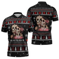 Skull Couple Christmas Zipper Polo Shirt Xmas Holiday Patterns - Wonder Print Shop