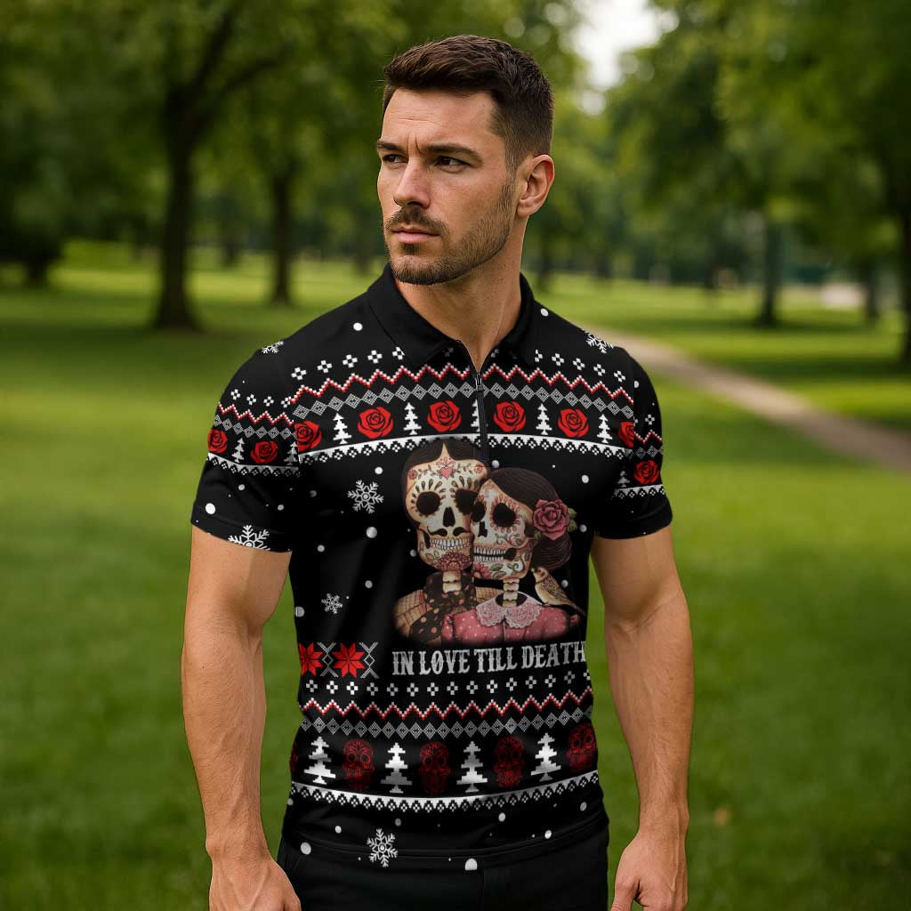 Skull Couple Christmas Zipper Polo Shirt Xmas Holiday Patterns - Wonder Print Shop