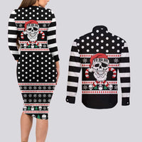 Skull Creepmas Christmas Yall Christmas Couples Matching Long Sleeve Bodycon Dress and Long Sleeve Button Shirt Xmas Holiday Patterns - Wonder Print Shop