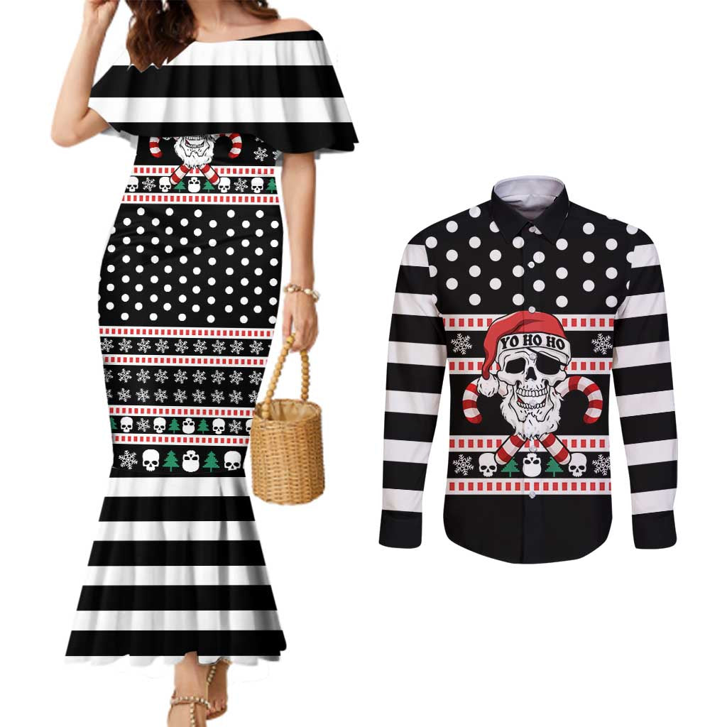 Skull Creepmas Christmas Yall Christmas Couples Matching Mermaid Dress and Long Sleeve Button Shirt Xmas Holiday Patterns - Wonder Print Shop