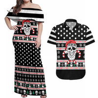 Skull Creepmas Christmas Yall Christmas Couples Matching Off Shoulder Maxi Dress and Hawaiian Shirt Xmas Holiday Patterns - Wonder Print Shop
