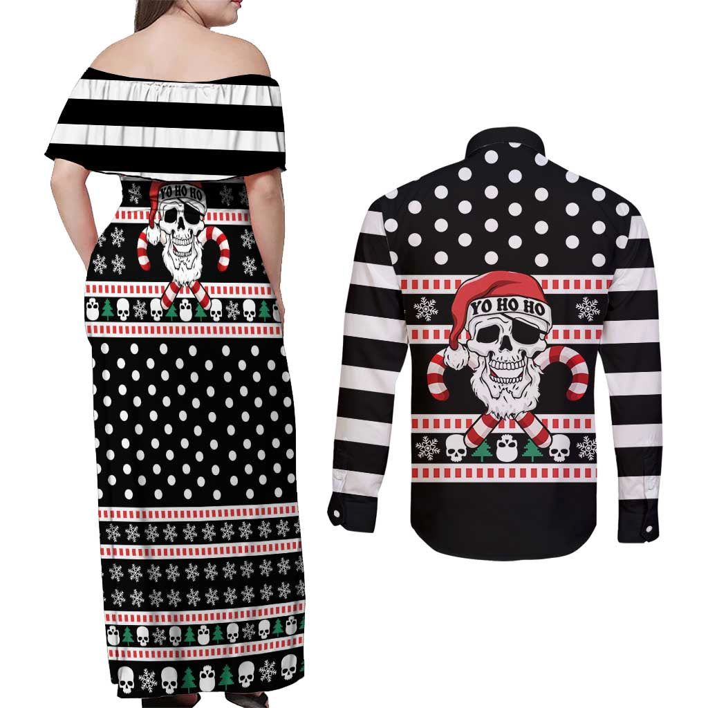Skull Creepmas Christmas Yall Christmas Couples Matching Off Shoulder Maxi Dress and Long Sleeve Button Shirt Xmas Holiday Patterns - Wonder Print Shop