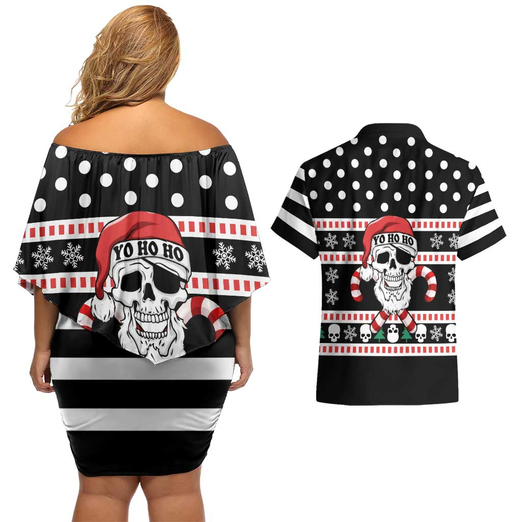 Skull Creepmas Christmas Yall Christmas Couples Matching Off Shoulder Short Dress and Hawaiian Shirt Xmas Holiday Patterns - Wonder Print Shop