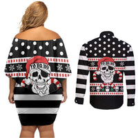 Skull Creepmas Christmas Yall Christmas Couples Matching Off Shoulder Short Dress and Long Sleeve Button Shirt Xmas Holiday Patterns - Wonder Print Shop