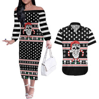 Skull Creepmas Christmas Yall Christmas Couples Matching Off The Shoulder Long Sleeve Dress and Hawaiian Shirt Xmas Holiday Patterns - Wonder Print Shop