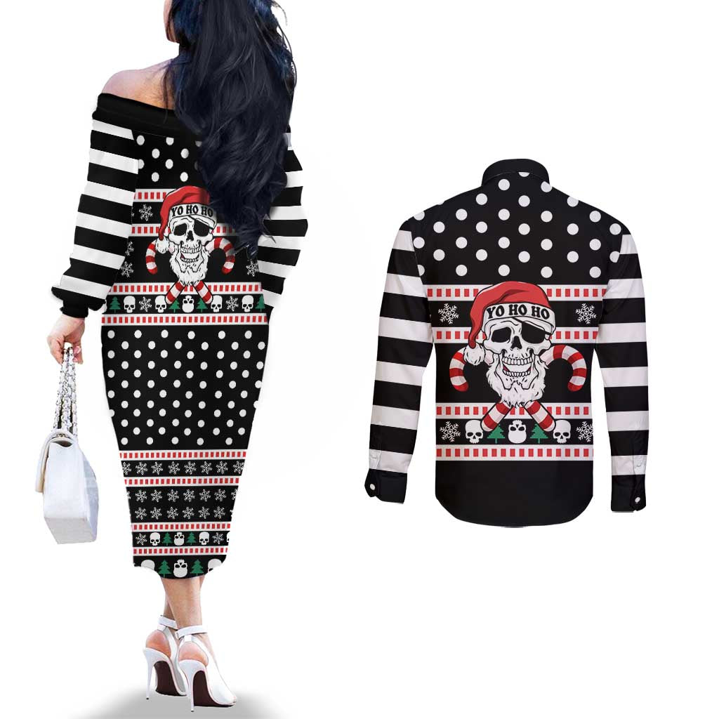 Skull Creepmas Christmas Yall Christmas Couples Matching Off The Shoulder Long Sleeve Dress and Long Sleeve Button Shirt Xmas Holiday Patterns - Wonder Print Shop