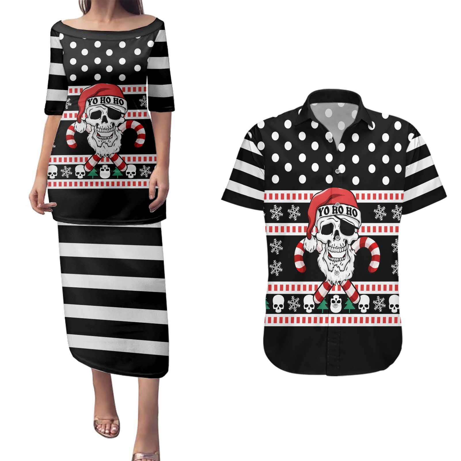 Skull Creepmas Christmas Yall Christmas Couples Matching Puletasi and Hawaiian Shirt Xmas Holiday Patterns - Wonder Print Shop