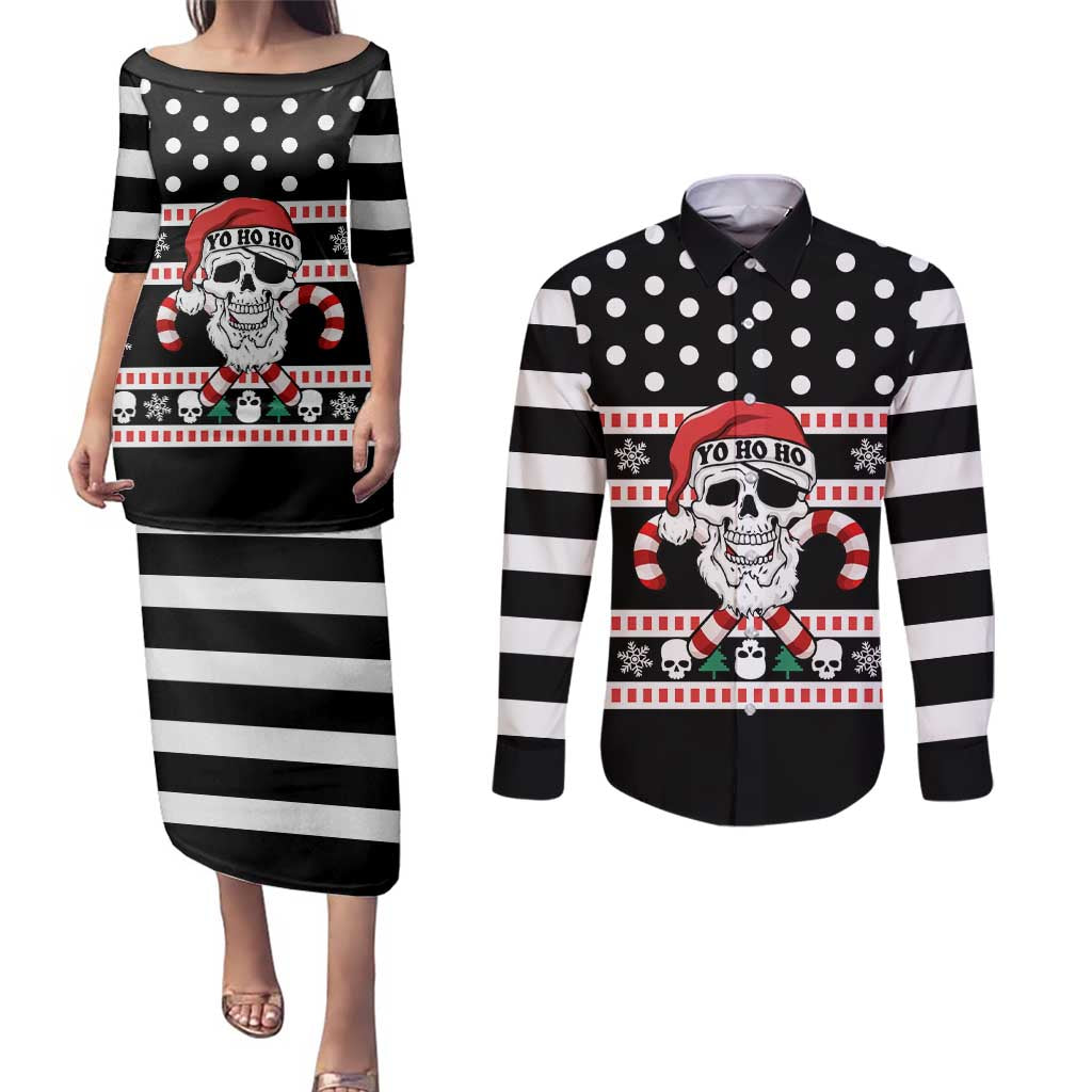 Skull Creepmas Christmas Yall Christmas Couples Matching Puletasi and Long Sleeve Button Shirt Xmas Holiday Patterns - Wonder Print Shop
