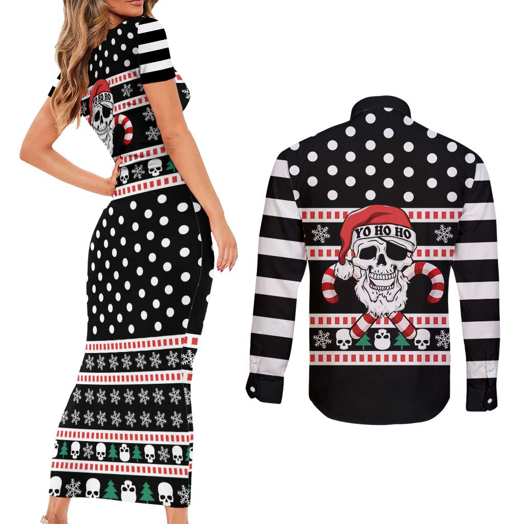 Skull Creepmas Christmas Yall Christmas Couples Matching Short Sleeve Bodycon Dress and Long Sleeve Button Shirt Xmas Holiday Patterns - Wonder Print Shop