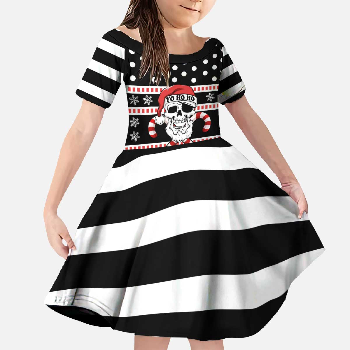 Skull Creepmas Christmas Yall Christmas Family Matching Off The Shoulder Long Sleeve Dress and Hawaiian Shirt Xmas Holiday Patterns - Wonder Print Shop