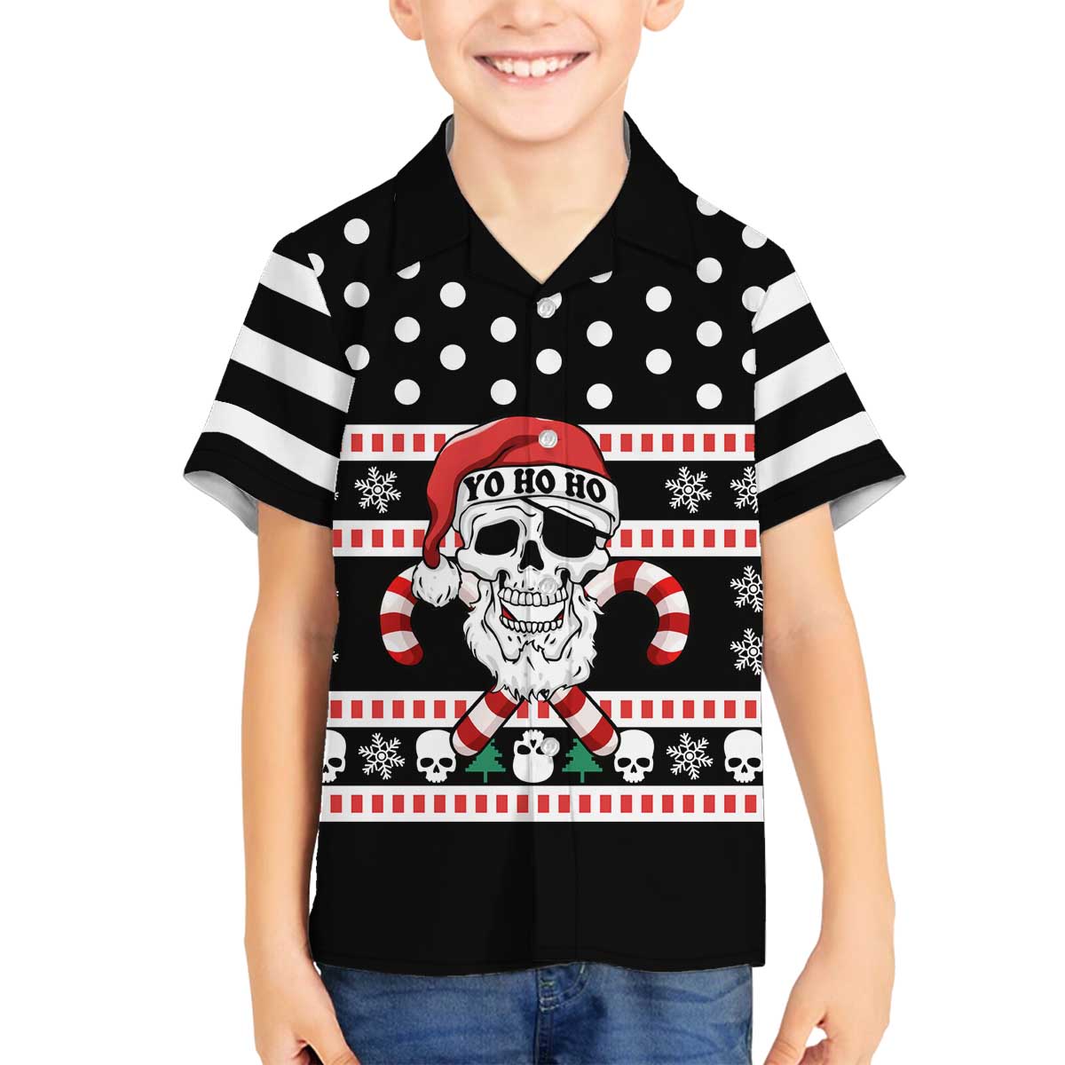 Skull Creepmas Christmas Yall Christmas Family Matching Off The Shoulder Long Sleeve Dress and Hawaiian Shirt Xmas Holiday Patterns - Wonder Print Shop