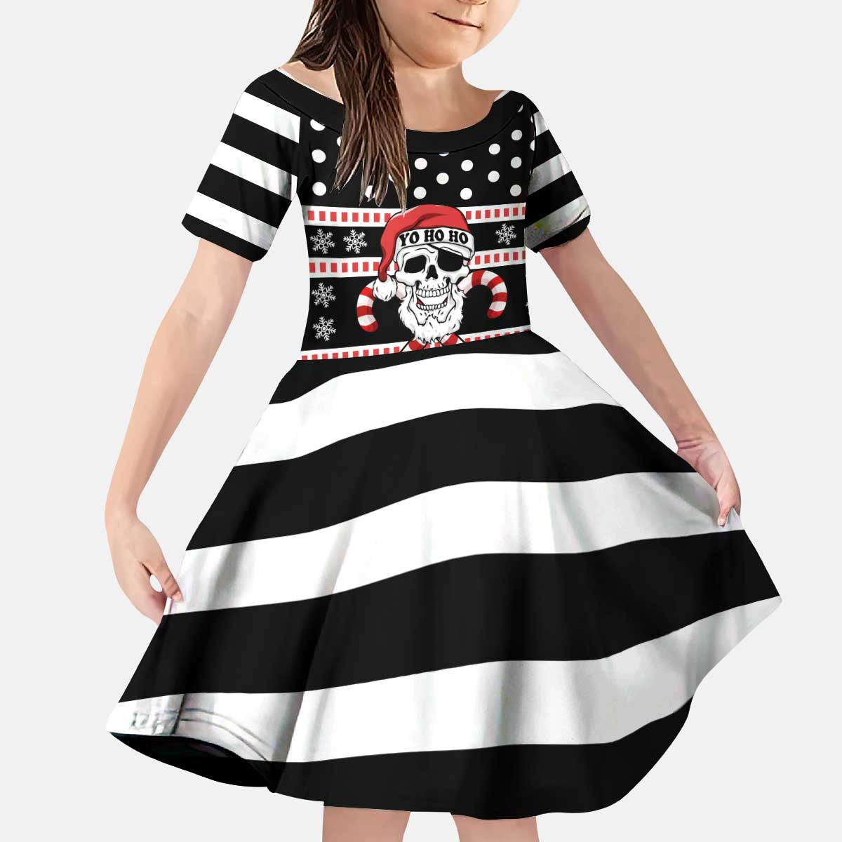 Skull Creepmas Christmas Yall Christmas Kid Short Sleeve Dress Xmas Holiday Patterns - Wonder Print Shop