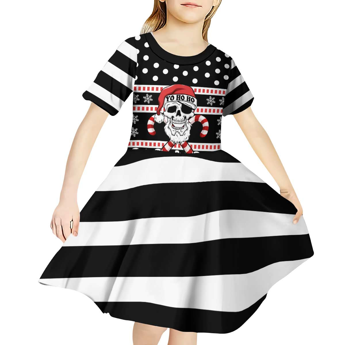 Skull Creepmas Christmas Yall Christmas Kid Short Sleeve Dress Xmas Holiday Patterns - Wonder Print Shop