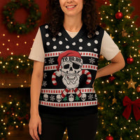 Skull Creepmas Christmas Yall Christmas Knitted V-Neck Vest Xmas Holiday Patterns - Wonder Print Shop