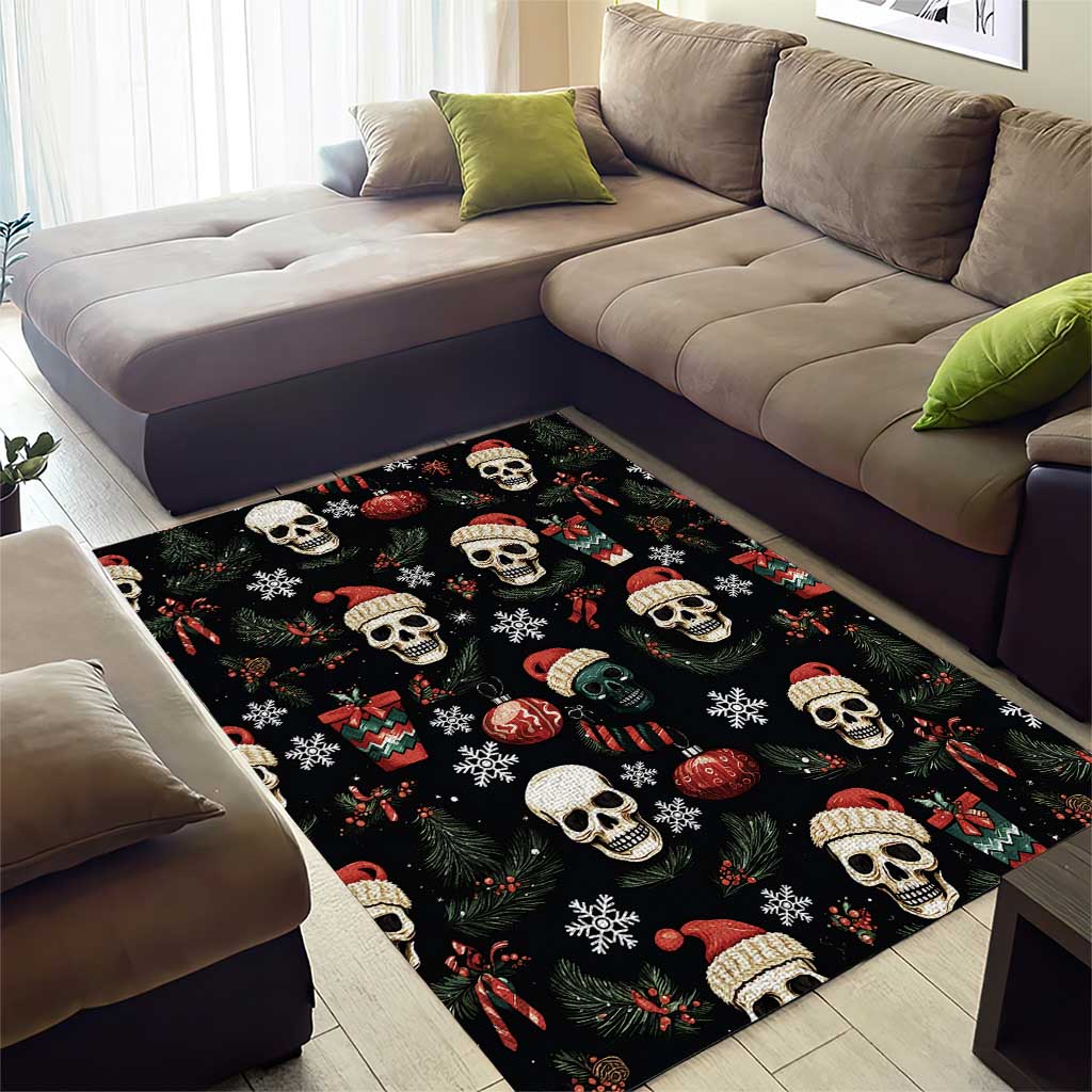 Skull Face Christmas Area Rug Xmas Holiday Patterns - Wonder Print Shop