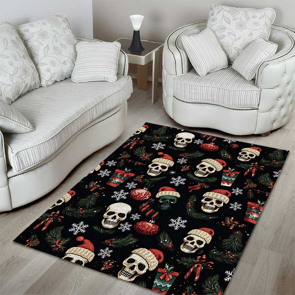Skull Face Christmas Area Rug Xmas Holiday Patterns - Wonder Print Shop