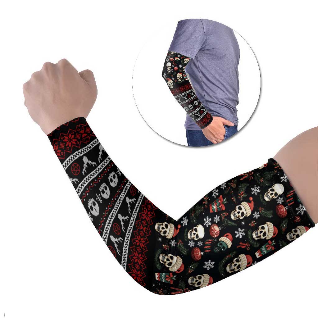 Skull Face Christmas Arm Sleeves Xmas Holiday Patterns - Wonder Print Shop
