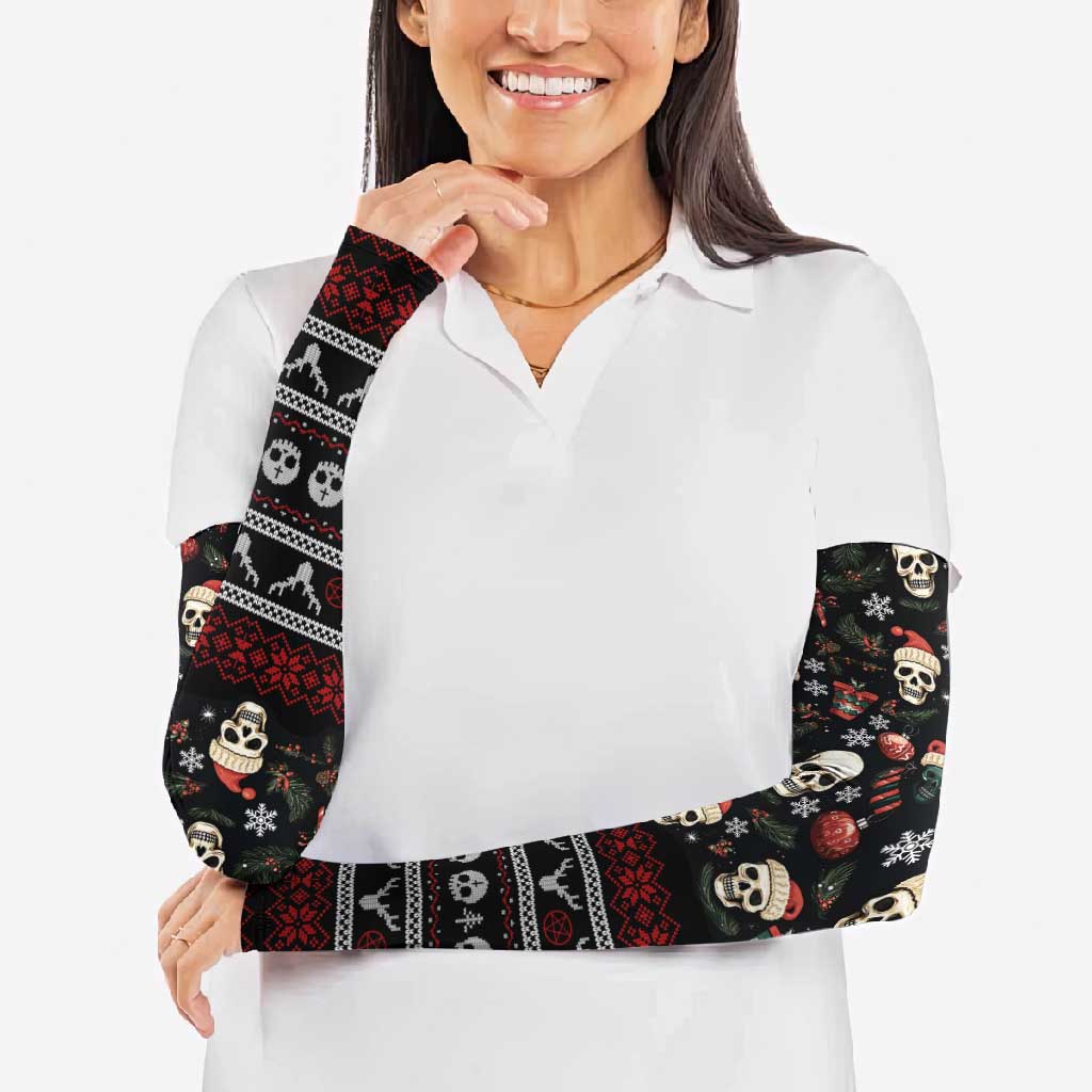 Skull Face Christmas Arm Sleeves Xmas Holiday Patterns - Wonder Print Shop