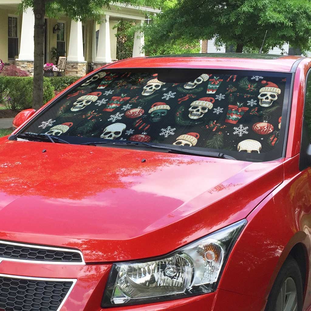 Skull Face Christmas Auto Sun Shade Xmas Holiday Patterns - Wonder Print Shop