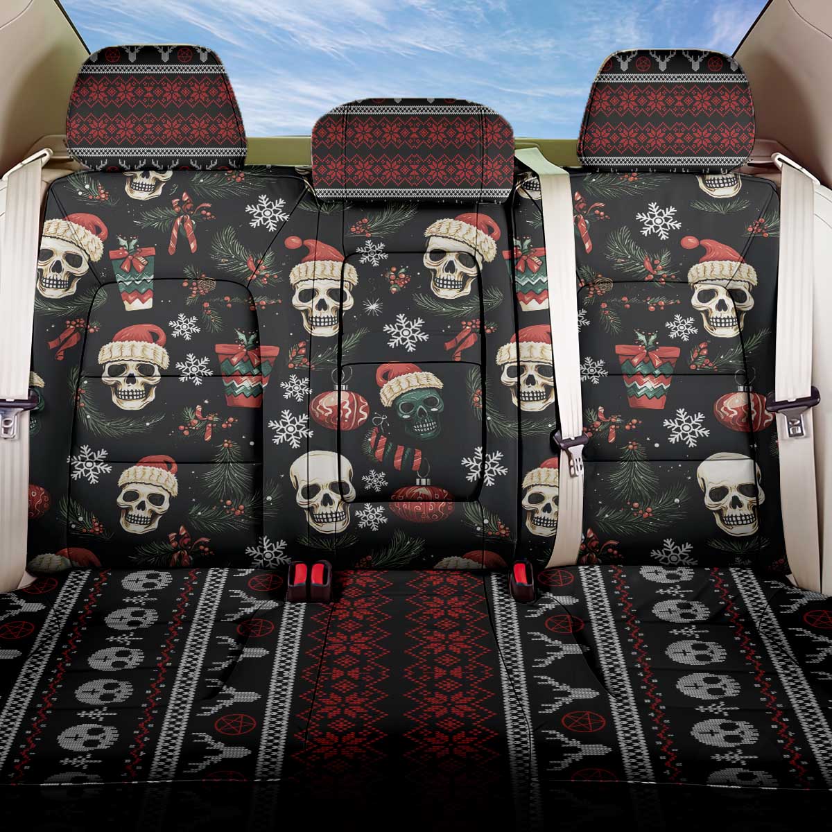 Skull Face Christmas Back Car Seat Cover Xmas Holiday Patterns - Wonder Print Shop
