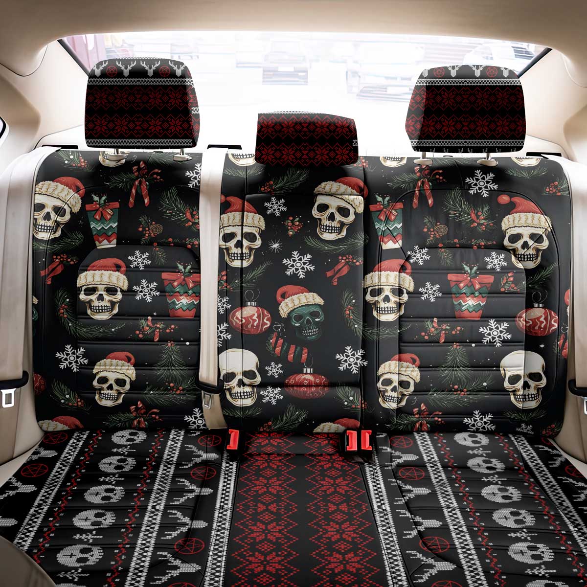 Skull Face Christmas Back Car Seat Cover Xmas Holiday Patterns - Wonder Print Shop