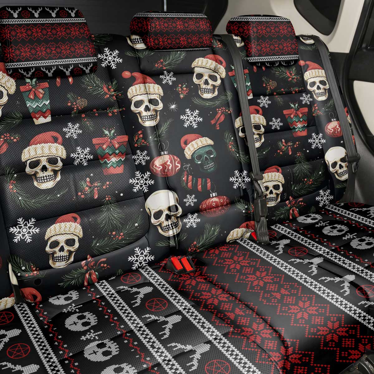 Skull Face Christmas Back Car Seat Cover Xmas Holiday Patterns - Wonder Print Shop