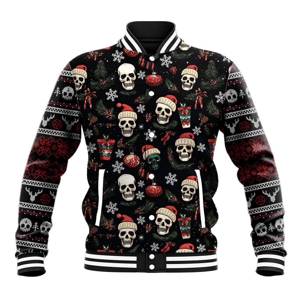 Skull Face Christmas Baseball Jacket Xmas Holiday Patterns - Wonder Print Shop