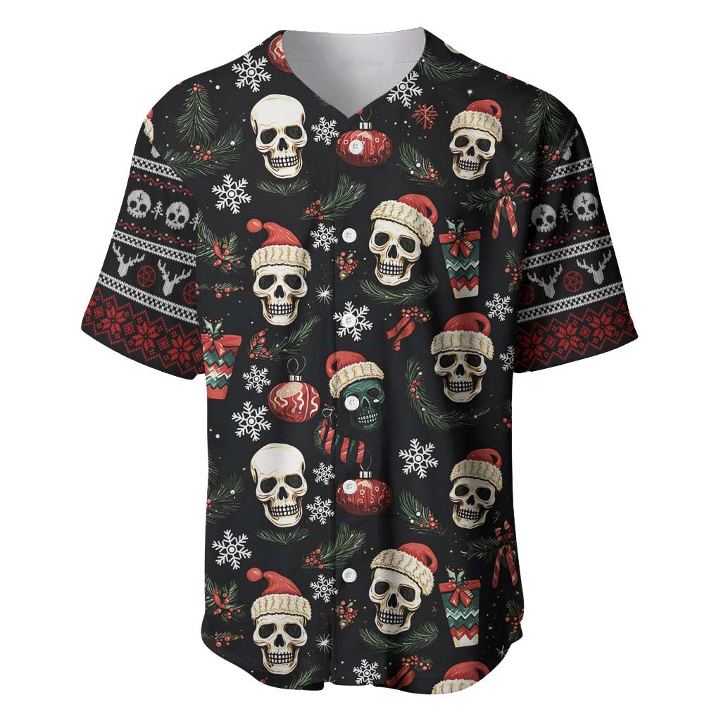 Skull Face Christmas Baseball Jersey Xmas Holiday Patterns - Wonder Print Shop