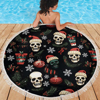 Skull Face Christmas Beach Blanket Xmas Holiday Patterns - Wonder Print Shop