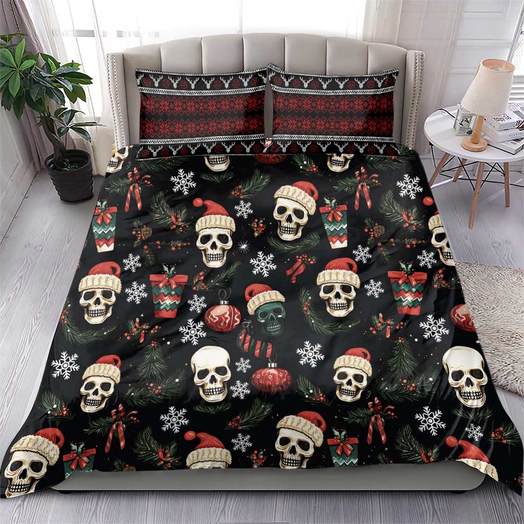 Skull Face Christmas Bedding Set Xmas Holiday Patterns - Wonder Print Shop